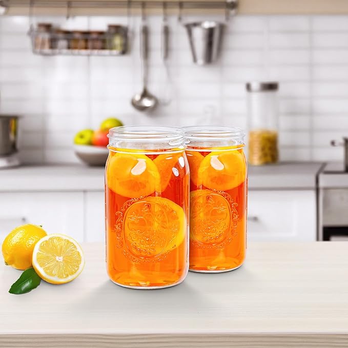 Miuyhji Wide Mouth Mason Jars 32 oz with Lids [2 Pack], Canning Jars with Metal Airtight Lids and Bands, Glass Jars for Fermenting, Pickling, Freezing, Preserving, Meal Prep, Jar Décor