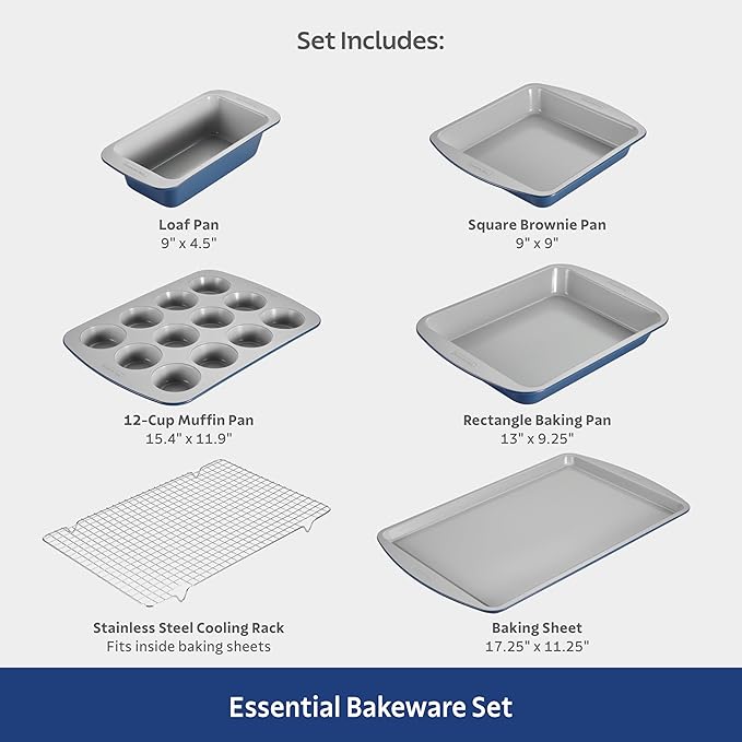 Tramontina Rise 6-Piece Ceramic Baking Pans Set, Non stick Essential Bakeware for Cookies, Loafs, Cakes, Brownies and Muffins