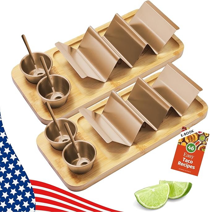 HolaTasty Taco Holder Kit - 2 Pack (Value Pack), 3-in-1 Taco Set of 2-6 Slots, Fancy Taco Presentation Rack Plate for Taco Tuesday Bar Party, Gifts for Taco Lover Cinco De Mayo Events - Rose Gold