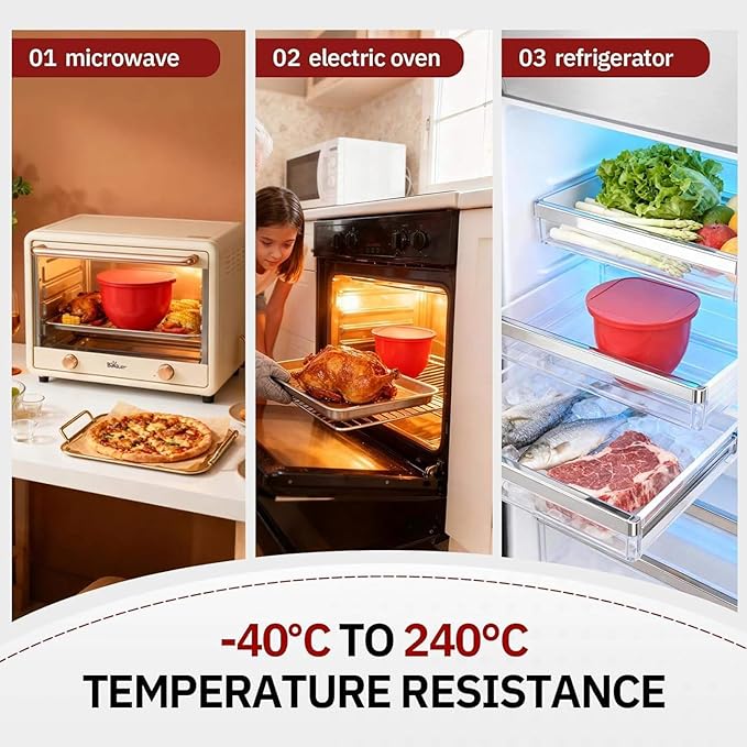 3PCS Silicone Bowl Liners with Lids,5Qt Tilt-Head Silicone Liners for Kitchenaid Stand Mixer,Odourless,Thicker, Cold/Heat-Resistant & Non-Stick, Easy Clean(Red+White+Black)(with Oven mitts)
