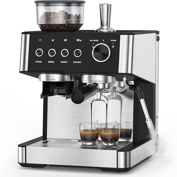 Electactic(2026 Upgrade Espresso Machine with Grinder, Expresso Coffee Machines with Built-in Anti-Clog Coffee Grinder/Milk Steam Wand, Expresso Machines for Home Perfect Cappuccino Latte-Satin Black