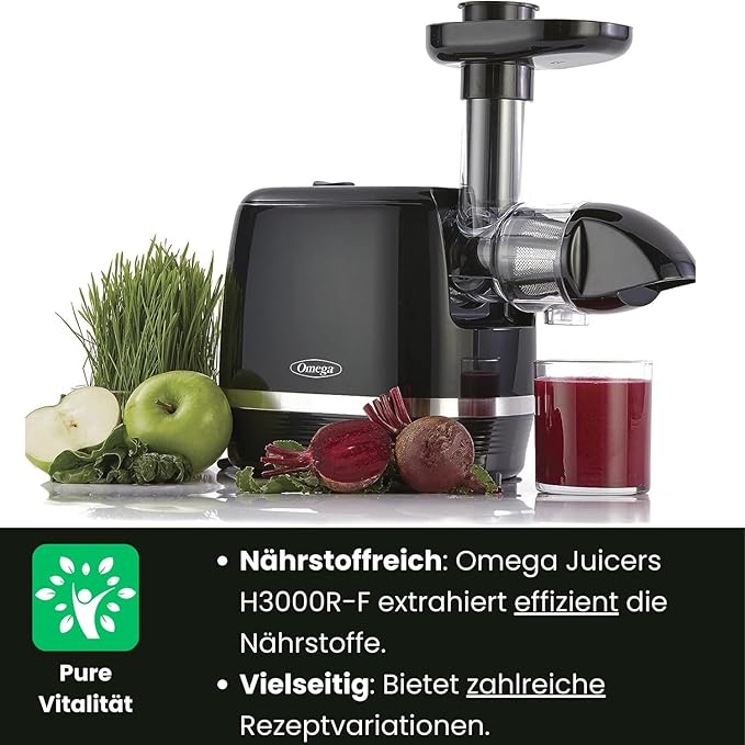 Omega Juicer H3000R Slow Masticating Extractor, 150-Watt, Black