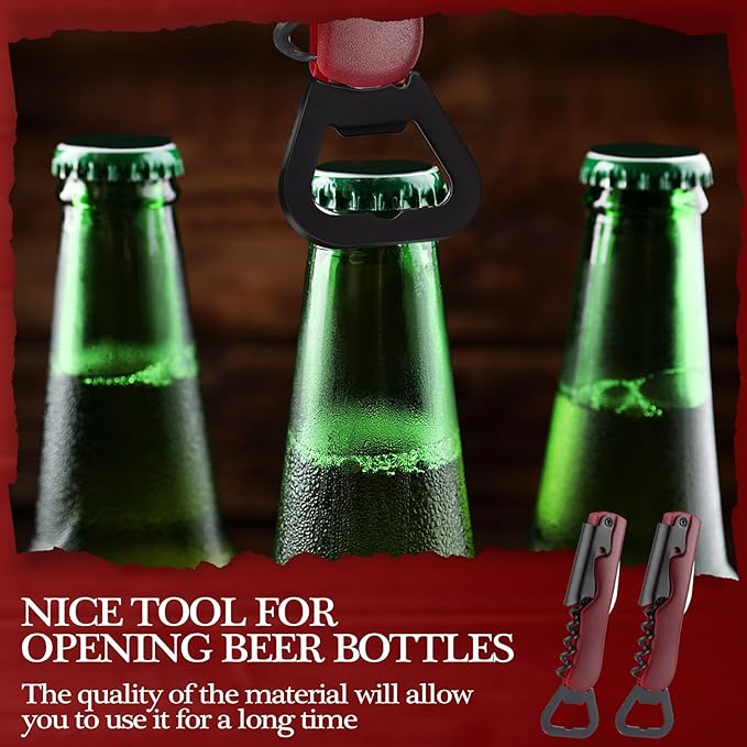 Hushee 24 Pcs Wine Opener Bulk with Foil Cutter Corkscrew Key 3 in 1 Red Bottle Opener Professional Stainless Steel Beer Corkscrew for Beverages Bartenders Summer Party(Wine Red)