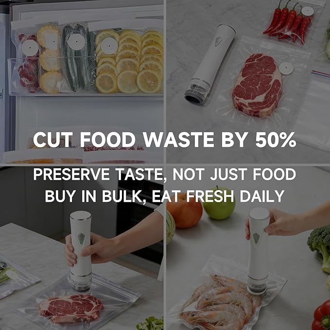 Vacuum Sealer, Handheld Vacuum Sealer for Food, USB Rechargeable Portable Mini Food Sealer with 30 Reusable Bags, Compact for Travel & Small Batch Storage