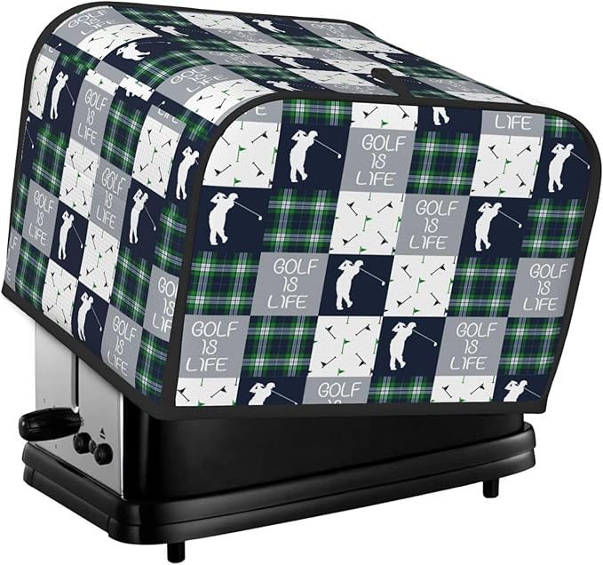Golf Navy Patchwork Covers for Toasters 4 Slice,Cute Funny Bread Machine Cover with Handle,Washable Stain Resistant Kitchen Small Appliance Cover Dining Decor