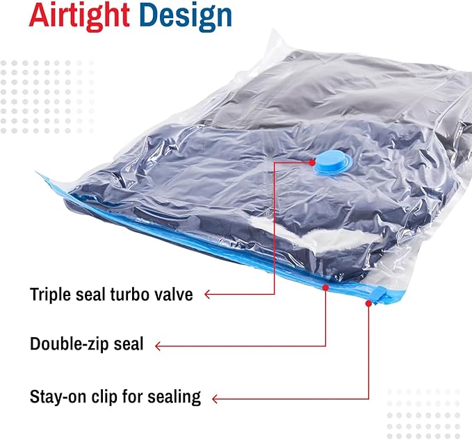 6 Pack Medium Vacuum Storage Bags for Comforters, Blankets & Clothes –Vacuum Sealed Compression Bags with Hand Pump – Space Saver Storage Bags for Bedding, Moving, Travel & Organization