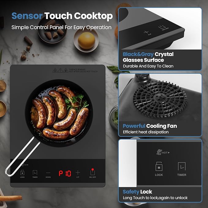 Electric Hot Plate Single Burner Portable Ceramic Cooktop For Cooking Ultra-thin Electric Stove Infrared Burner Cooker,24-Hour Timer Child Safety Lock,Compatible With All Cookware 1800W