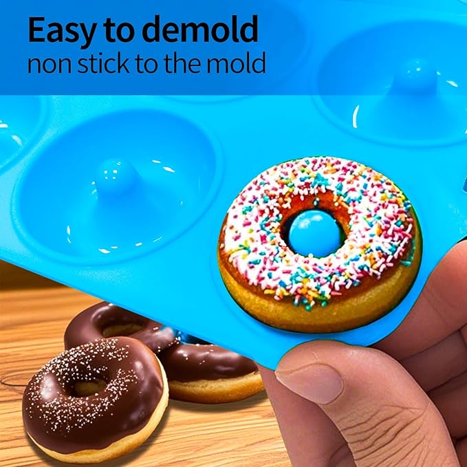 Silicone Donut Pans, Mini Silicone Baking Molds Donut Pans for Baking Tasty Donuts, Bagels, Cakecups and More (2-Blue)
