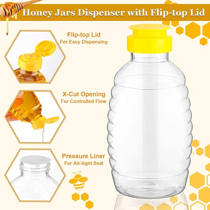Tanlade 72 Pcs Honey Bottles Bulk 12 oz Plastic Clear Squeeze Honey Jars Empty Honey Container, Refillable Honey Dispenser Bottle with Flip Top Lid for Storing and Dispensing