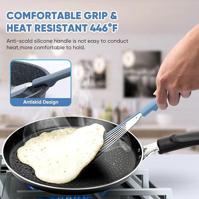 Nonstick Fish Spatula,Maywe Tanso Thin Slotted Spatulas Turner Silicone Fish Spatulas for Nonstick Cookware,High Heat Resistant BPA Free Cooking Utensils,Ideal for Fish,Eggs,Pancakes