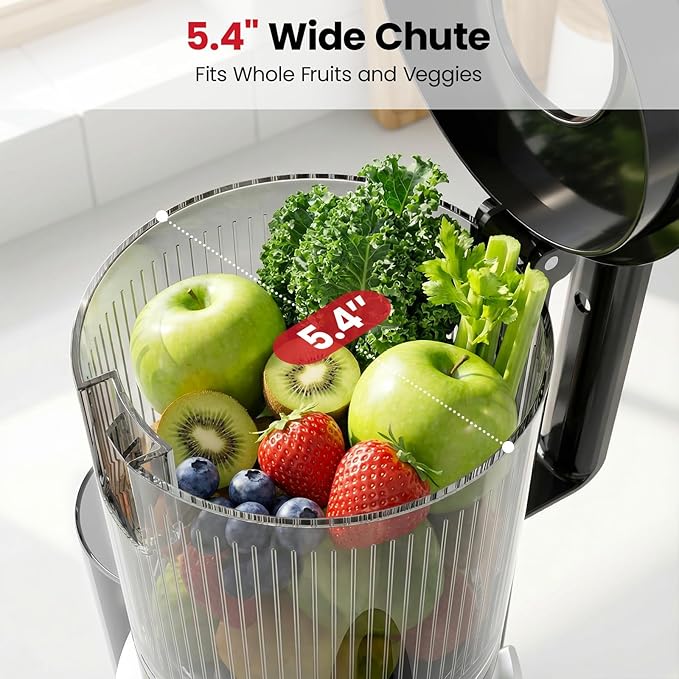 LAUDLIFE Cold Press Juicer Machines, 5.4" Wide Chute Slow Masticating Juicer, 35db Quiet Operation, Easy to Clean, Kale/Spinach Friendly, BPA Free, Juicer Extractor for Whole Fruits & Vegetables