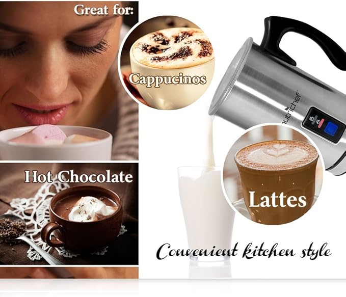 NutriChef Electric Milk Frother and Warmer, Stainless Steel