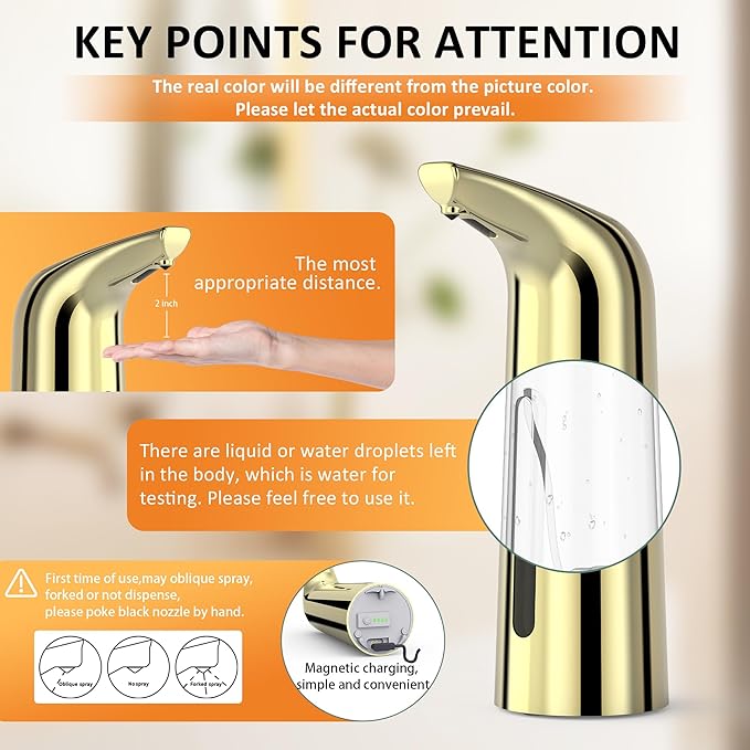 Automatic Soap Dispenser Touchless,400ML Hand & Dish Countertop Electric Liquid Rechargeable Dispenser with Sensor,Modern 4 Gear Adjustable Waterproof Kitchen Auto Soap Pump（Gold）
