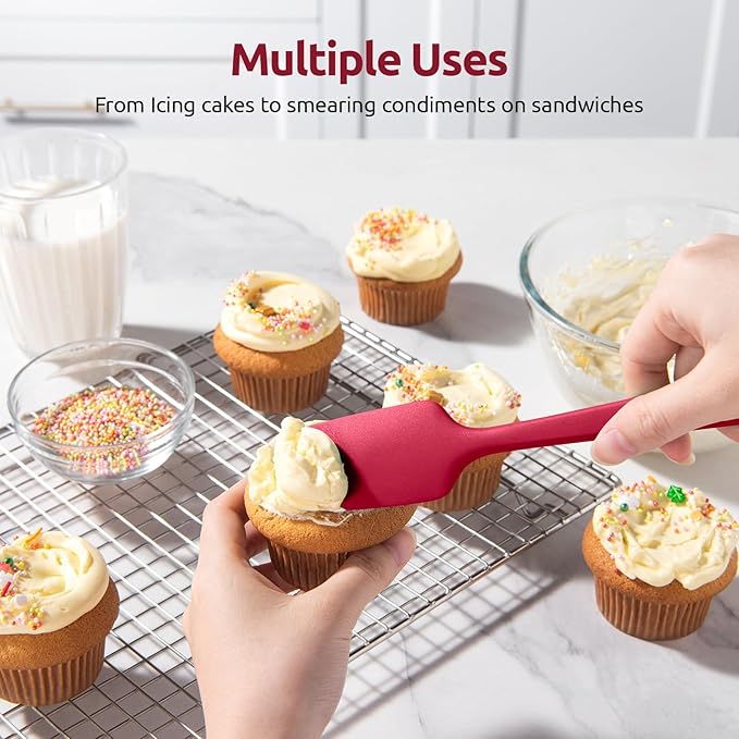 U-Taste Silicone Baking Spatula Set: 480ºF High Heat Resistant, Food Grade Flexible Rubber Kitchen Cooking Mixing Scraper, Food Grade Seamless Utensil for Nonstick Cookware Set of 3 (Red)
