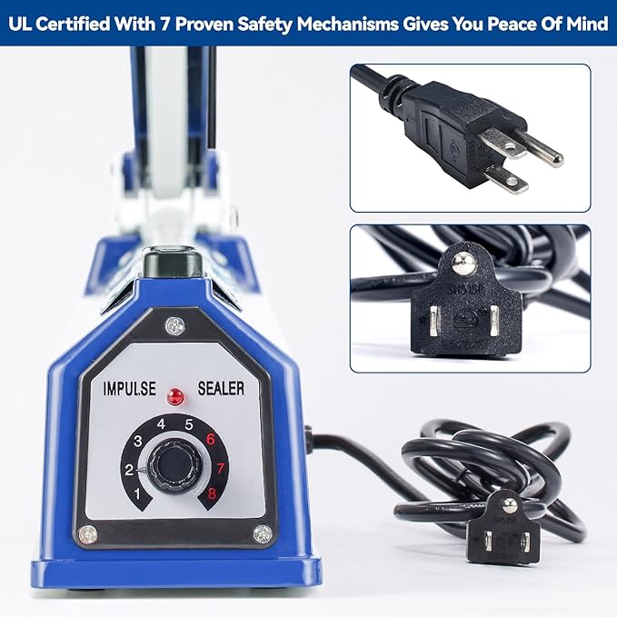 Sealer Pro - 8 inch Impulse Heat Sealer - 2mm Sealing Width - Manual Heat Sealer Machine for All Bags - Most Heavy Duty for Strong, Secure Sealing for Long Term Food Storage, Deep Blue