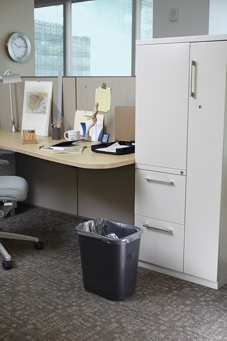 Rubbermaid Commercial Products Resin Wastebasket/Trash Can, 7-Gallon/28-Quart, Black, Plastic, for Bedroom/Bathroom/Office, Fits Under Desk/Sink/Cabinet