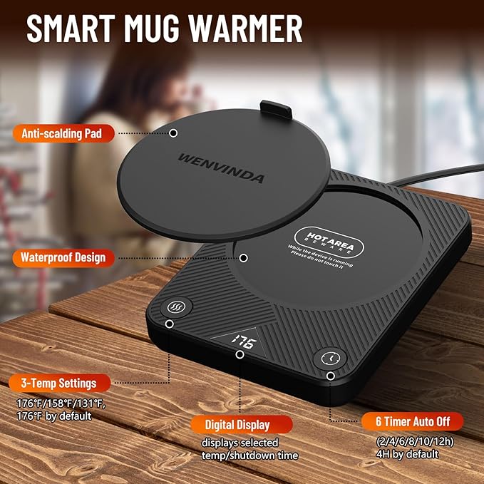 Mug Warmer, Coffee Mug Warmer with 3 Temperature Settings, Coffee Warmer for Desk Auto Shut Off, Portable Candle Warmer Plate for Bevarages, Tea, Various Cups, Mom Gifts for Mothers Day