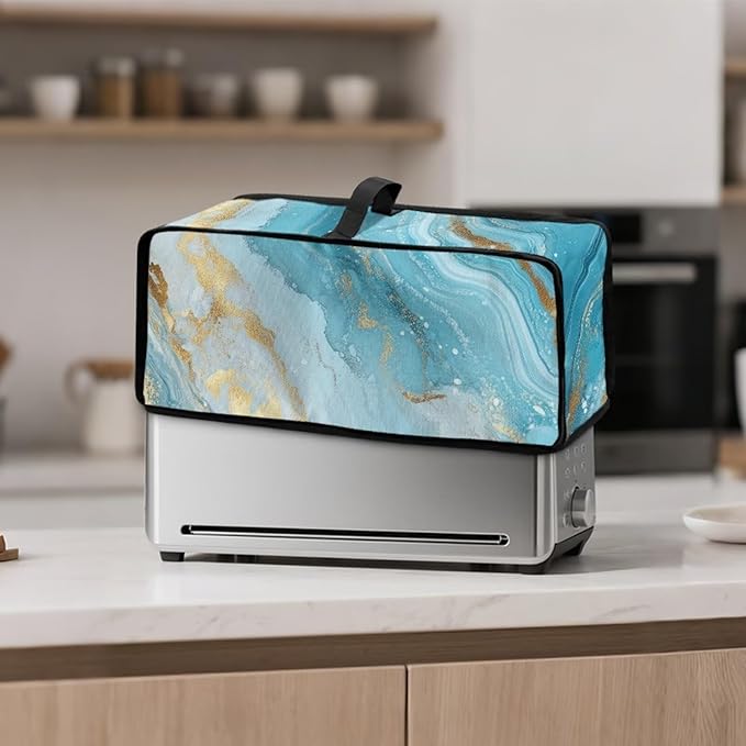 2 Slice Slim Toaster Cover Aqua Marble Design Toaster Dust Cover for 2 Slice Long Slot, Dust-proof Small Appliance Covers for Kitchen