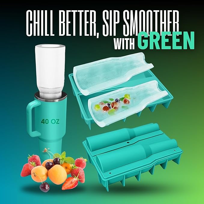 Ice Mold for 40oz Tumbler Cup – Hollow Cylinder Silicone Ice Cube Tray, Easy Fill & Release Ice Mold for Freezer, BPA-Free, Compatible with Stanley 40oz, Whiskey & Cocktail (Green)