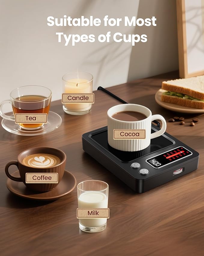 Gaiatop Coffee Mug Warmer, 36W Fast Heating, 5 Temp Settings, 0.5-9H Timer, for Water Milk Tea Cocoa, Smart Candle Warmer, Ideal Gifts for Family, Mom, Fits Most Cups - Black