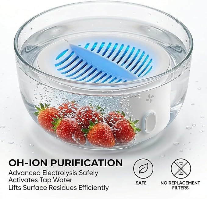 Genuine Premium Produce Cleaner, Fruit & Vegetable Cleaner Device, with Microbubble Electrolysis, Produce Machine-5-Min Auto Cleaning, Waterproof Food Purifier for Fruits, Vegetable (1PC)