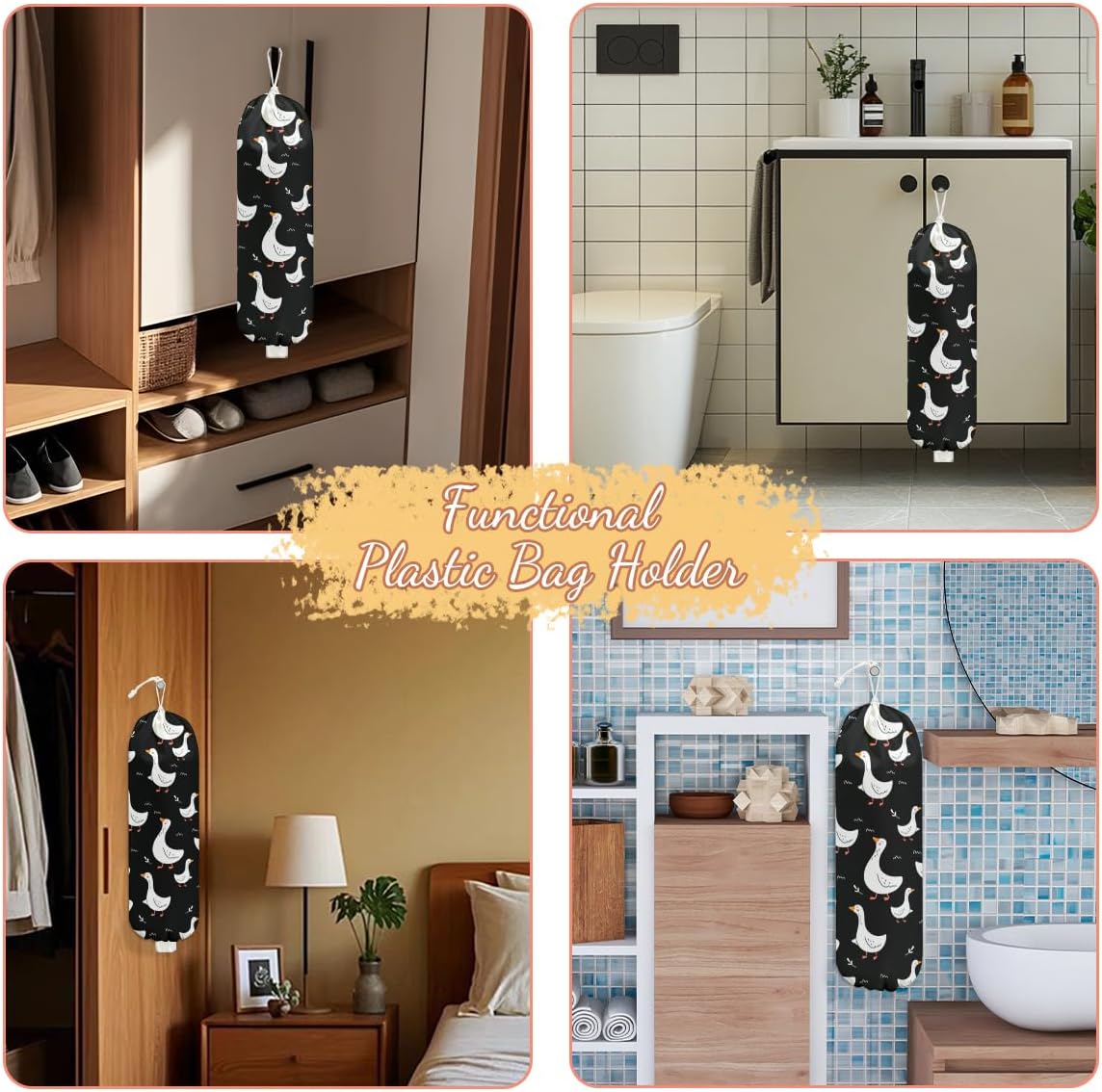 Buck Plastic Bag Holder, Wall Mount Grocery Bag Holder, Plastic Storage bag, Pull Rope Free Adjustment, Plastic Bag Holders for Grocery Bags, Plastic Bag Dispenser for Home Kitchen