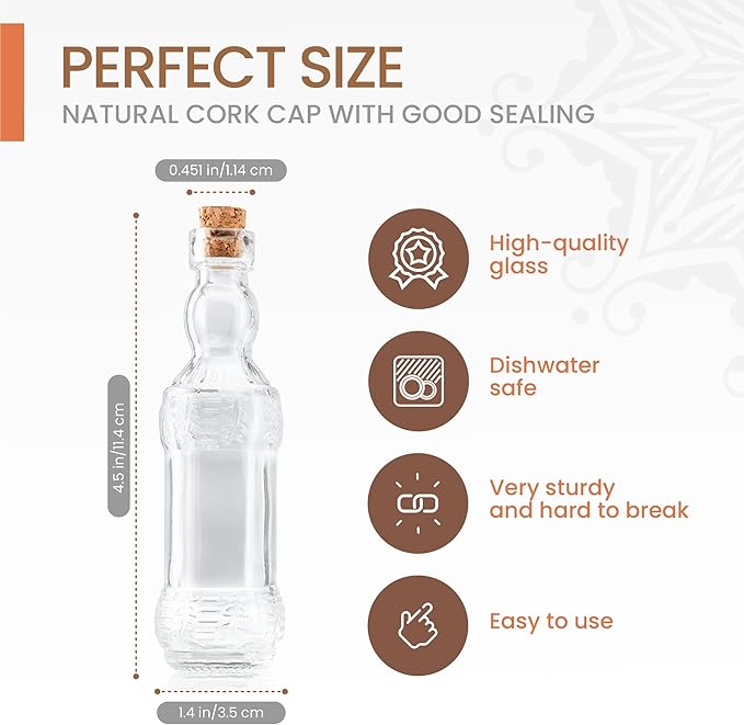 BULK PARADISE Decorative 6 Pack Clear Glass Bottles and Small Mini 12 Pack Clear Glass Bottles