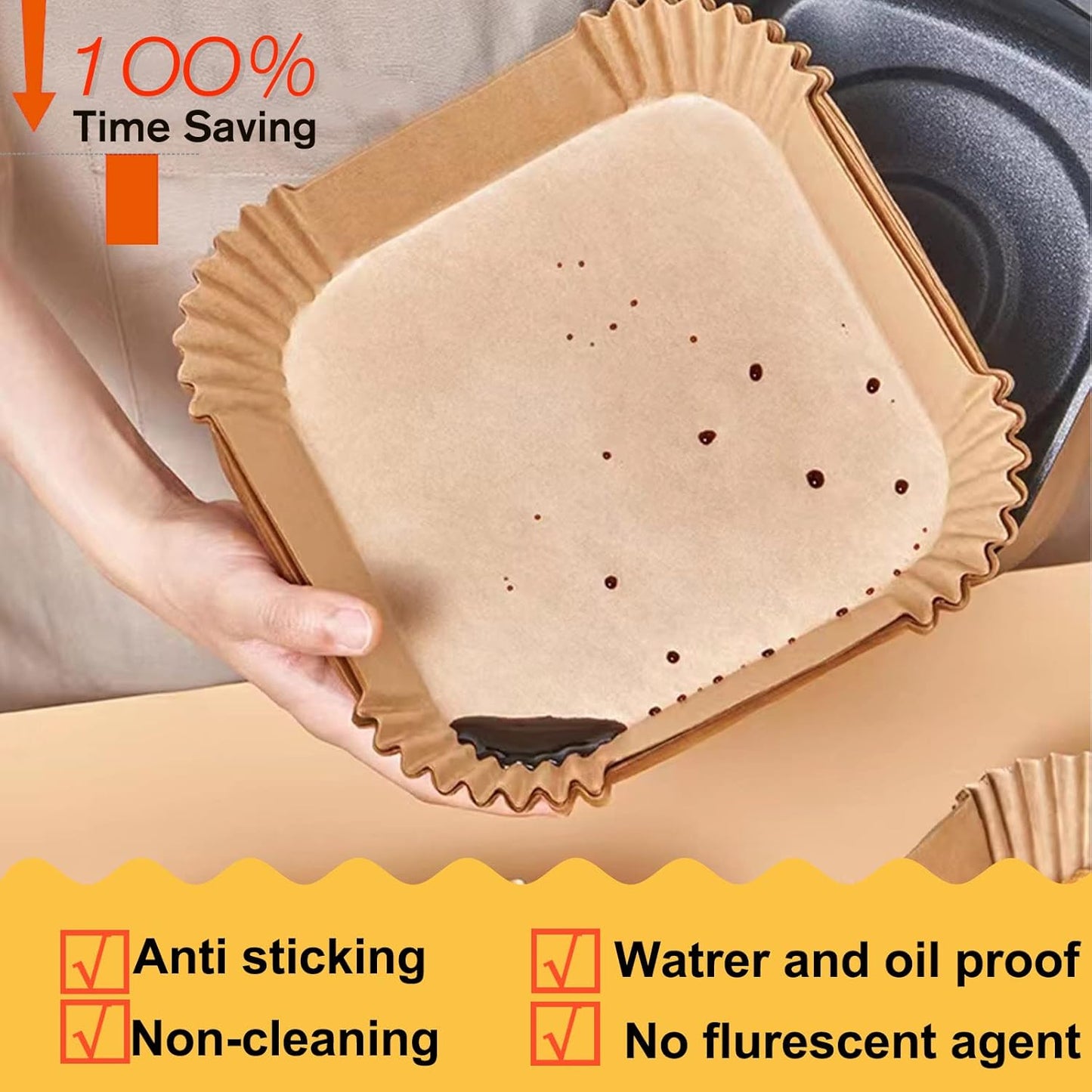4 qt Air Fryer Liners, Chefman Air Fryer Liners, Disposable 4qt Air Fryer Liner for GreenLife 4.5 QT Cuisinart Airfryer, Non-stick Parchment Paper for Frying, Baking- Unbleached(120Pcs)