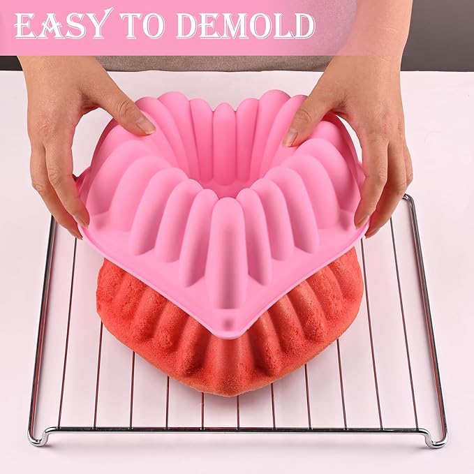 HUAKENER 2 Pack Heart Fluted Cake Pan, 9 Inch Heart Cake Molds, Nonstick Silicone Cake Molds