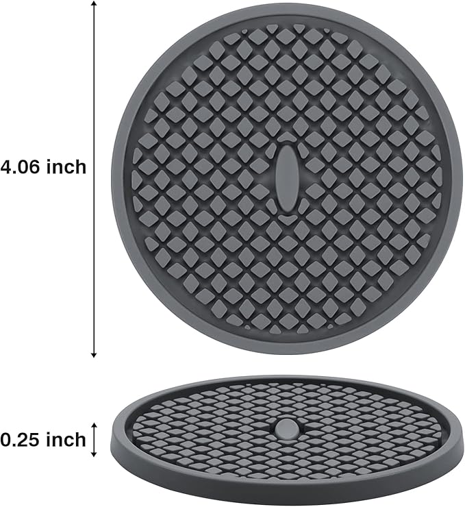 3 Pack Silicone Coasters for Drinks, Thickened Coaster with Deep Tray Grooved Design Cup Mat, Washable Heat Resistant Durable Non-Slip Coasters for Coffee Table Wooden Desk Kitchen Bar (Dark Grey)