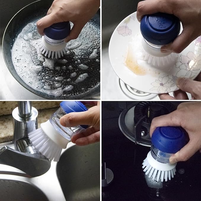 CELOX Cleaning Brush Set, 2 Dish Brush with soap Dispenser & 2 Heavy Duty Scrub Brush
