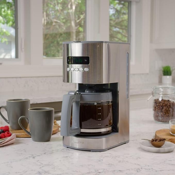 Koolatron Kenmore Elite Drip Coffee Maker - 12-Cup Programmable Coffee Machine With Glass Pot, Pause and Pour, Auto Shut-Off, Large Water Reservoir, Reusable Filter, Dishwasher Safe Carafe