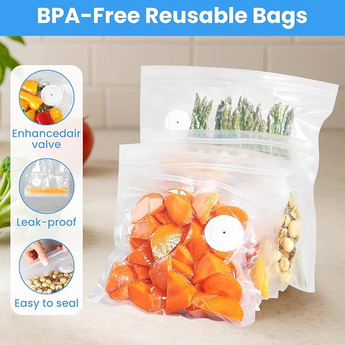 Compact Vacuum Sealer for Food, Handheld Visible Water Tank Vacuum Sealer with 30 Pcs Reusable Sealer Bags, Kitchen Storage and Preservation Seal Meal Saver Portable Food Sealer, White