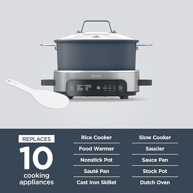 Ninja MC1101 Foodi Everyday Possible Cooker Pro, 8-in-1 Versatility, One-Pot Faster Cooking Replaces 10 Tools, Family-Sized Capacity with Adjustable Temp Control, 6.5 quarts, Midnight Blue