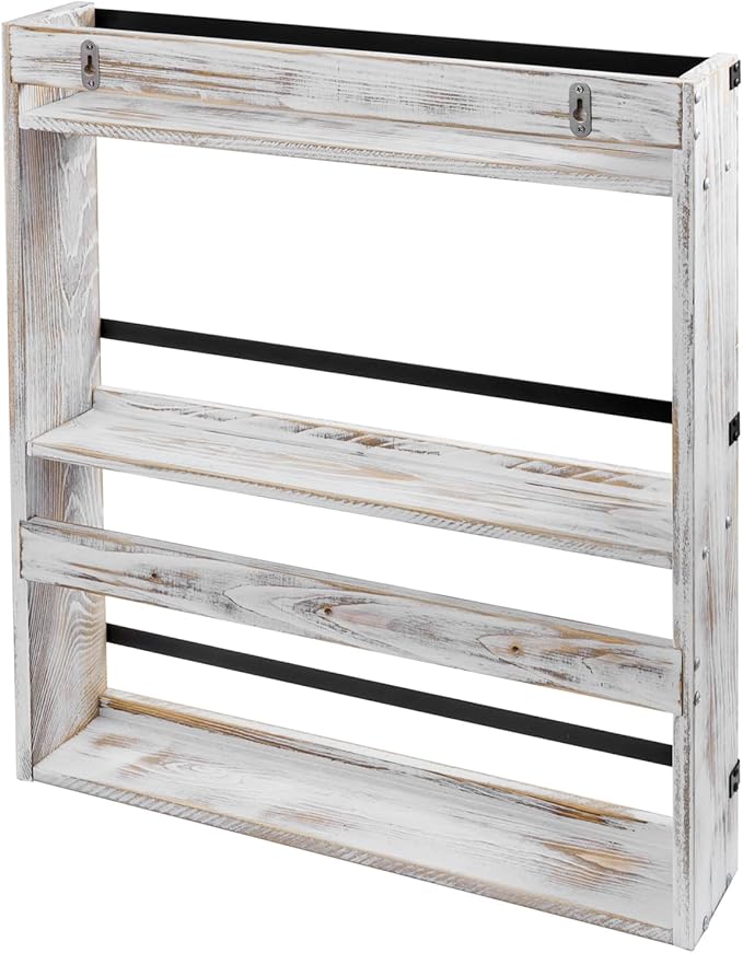 MyGift Wall Plate Display Rack, 3 Tier Farmhouse Whitewashed Wood Wall Mounted Plate Storage Rack, Holds 6-10inch Plates