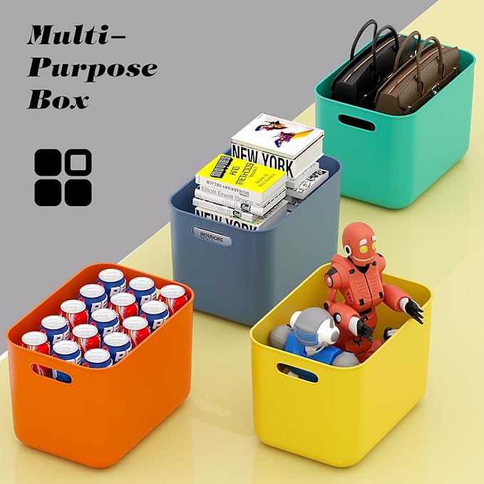 OWill 4-Pack 22L Plastic Storage Bins and Baskets for Efficient Home Classroom Organization – Multiple Colors containers for Kitchen, Cupboard Box, Bathroom Organizer on Shelves and Tubs