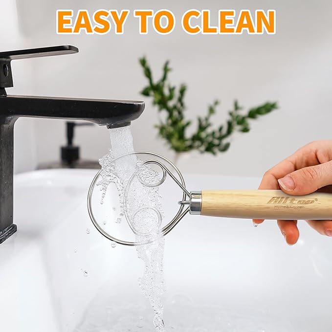 ALLTOP Danish Dough Whisk - Ultimate Dutch Mixer Hand Utensil with Stainless Steel Dough Hook - Essential Sourdough Stirring Stick for Perfect Bread Making Tool