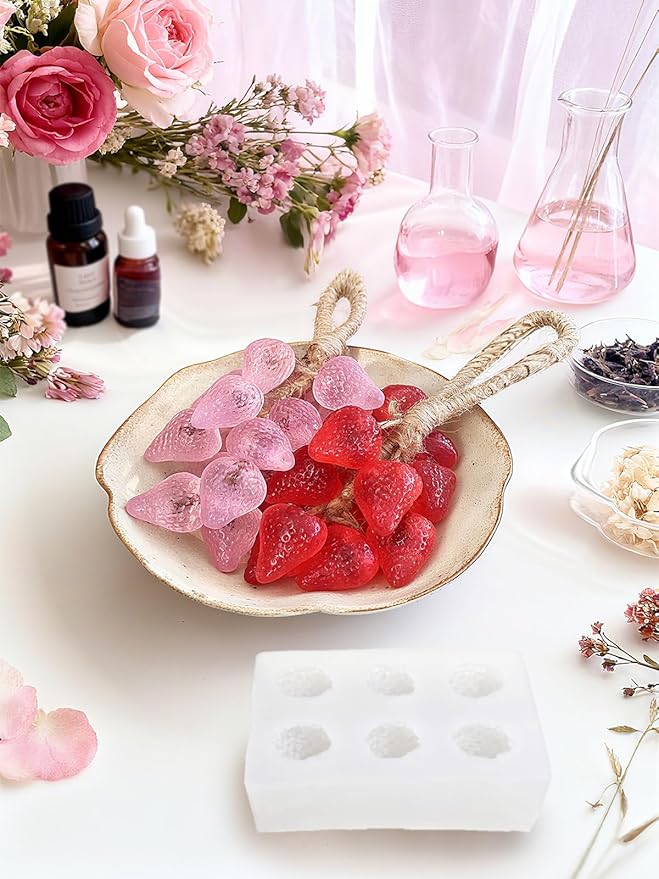 6 Cavity Strawberry Silicone Mold – Silicone Fruit Mold for Chocolate, Fondant, Candle, Resin & Cake Decor, 3D Strawberry DIY Baking Tool for Parties & Gifts