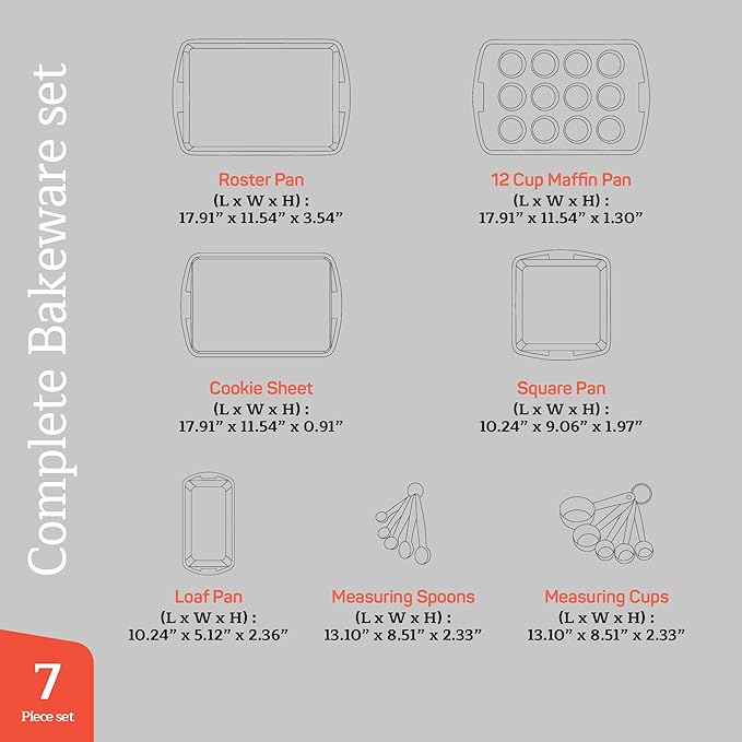 Stackable Baking Pan Set - Deluxe Nonstick White Marble Coating, Carbon Steel Bakeware Sets, PFOA, PFOS, PTFE Free, Recipe Booklet Included, Oven Safe (Up to 450°F), Set of 7 - White