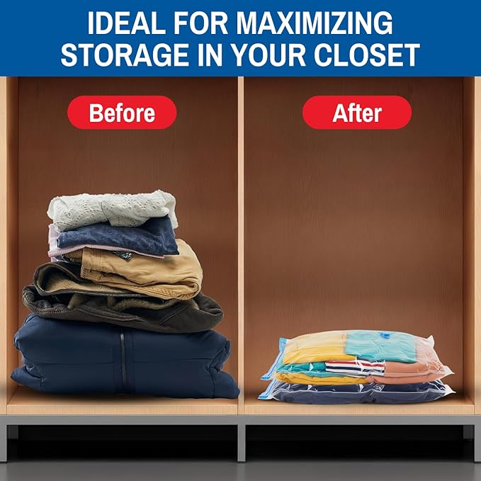 5 Pack Small Vacuum Storage Bags for Comforters, Blankets & Clothes – Vacuum Sealed Compression Bags with Hand Pump – Space Saver Storage Bags for Bedding, Moving, Travel & Organization