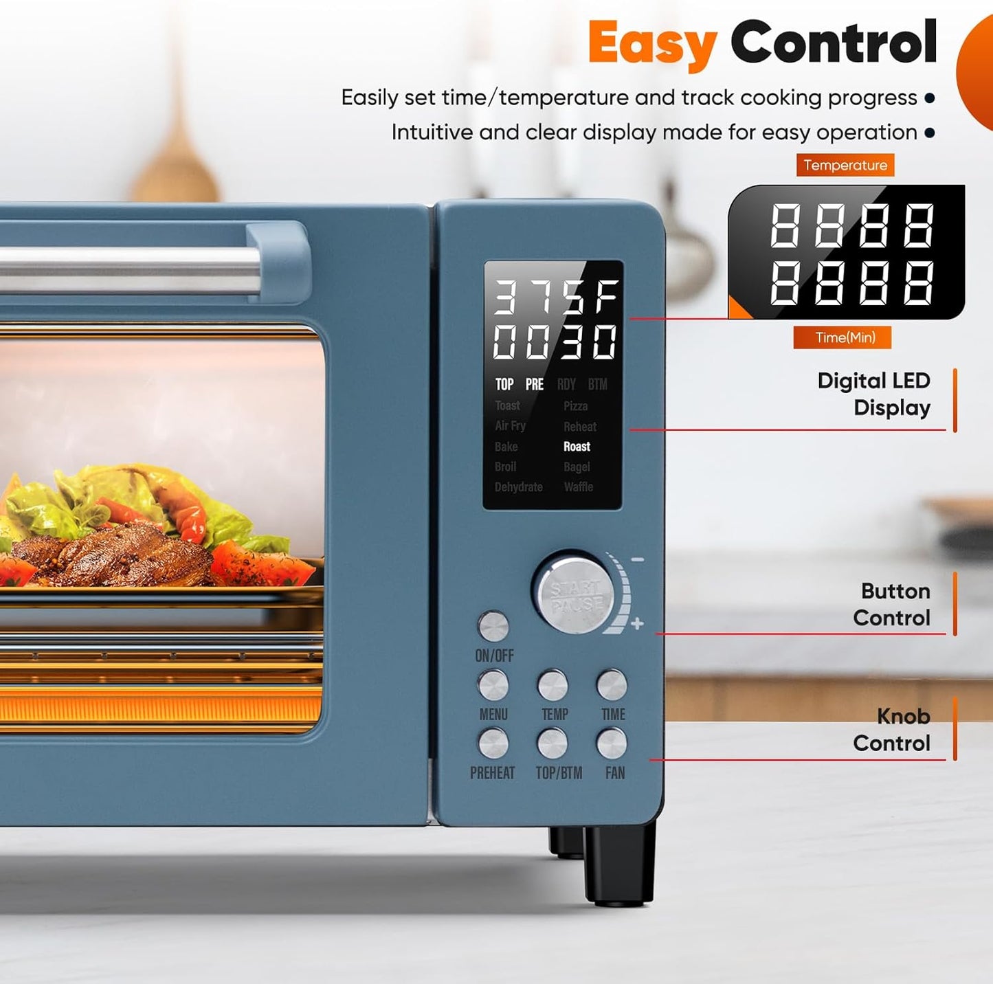 Nuwave Bravo Pro Convection Air Fryer Toaster Oven Combo, 2025 New and Improved, 10-in-1, 50°-450°F Temp Controls, Quick & Even Crisp Technology, 21Qt Capacity, Cozy Blue, PFAS Free