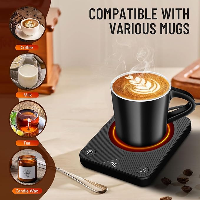 Mug Warmer, Coffee Mug Warmer with 3 Temperature Settings, Coffee Warmer for Desk Auto Shut Off, Portable Candle Warmer Plate for Bevarages, Tea, Various Cups, Mom Gifts for Mothers Day
