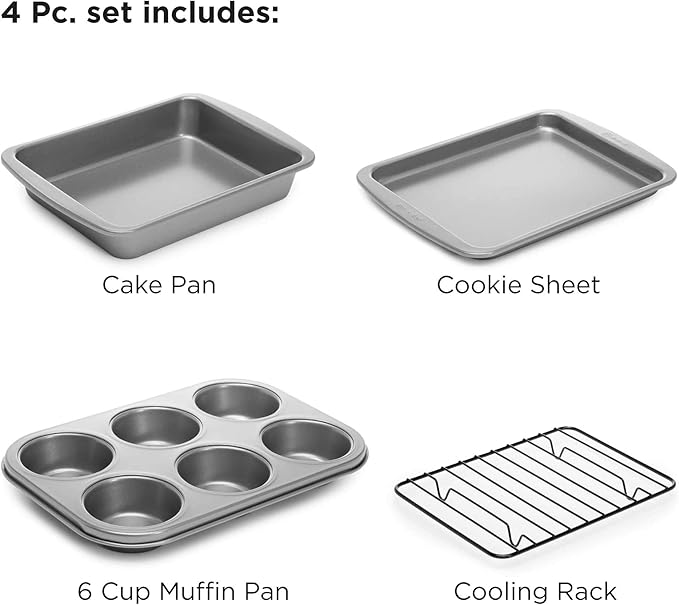 Ecolution Non-Stick Toaster Oven Bakeware Set 4-Piece, Carbon Steel, Easy to Clean and Perfect for Single Servings, Gray (Pack of 6)