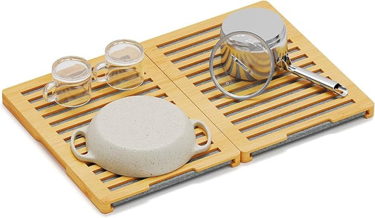 SpaceAid Foldable Stone Drying Mat for Kitchen Counter, Bamboo Rack Dish Pad, Instant Dry Diatomaceous Earth Mat Dishes, Stone Dish Fast Drying Mat Board (23.6 x 15.8 inch, Gray)