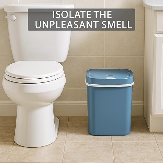 Touchless Motion Sensor Trash Can with Sealing Lid Automatic Soft Close Silent Bathroom Kitchen Office Waste Bin Narrow Rectangular ABS Hands Free Smart Home Garbage Container (Blue)