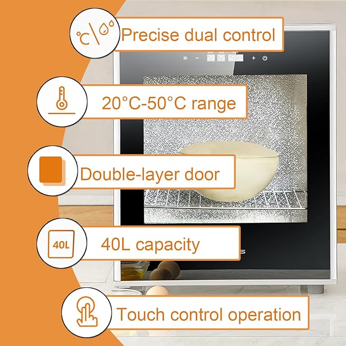 40L Bread Proofer, Kitchen Dough Yogurt Bread Proofing Box with Adjustable Temperature, Removable Electric Dough Proofer, Timing and Humidity Control for Even Fermentation