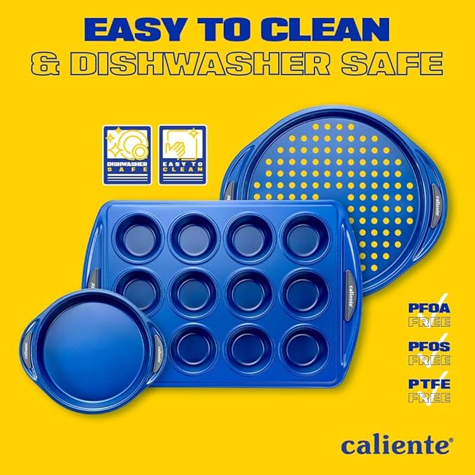 Caliente Nonstick Bakeware Set of 8 | Premium Baking Sheets, Loaf & Bread Baking Pans, Pizza, Roasting & Cake Pans | Durable Carbon Steel Baking Set | Housewarming, Wedding, Chefs & Bakers Gift