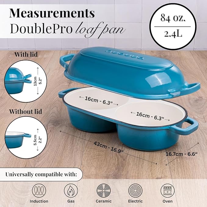 Dutch Oven For Sourdough Bread Baking – Enamelled Cast Iron Bread Loaf Pot – 500°F Oven Safe Non Stick Bread Pot – Double Round Loaf Space, 16.5cm Diameter, Light Blue, – by Nuovva