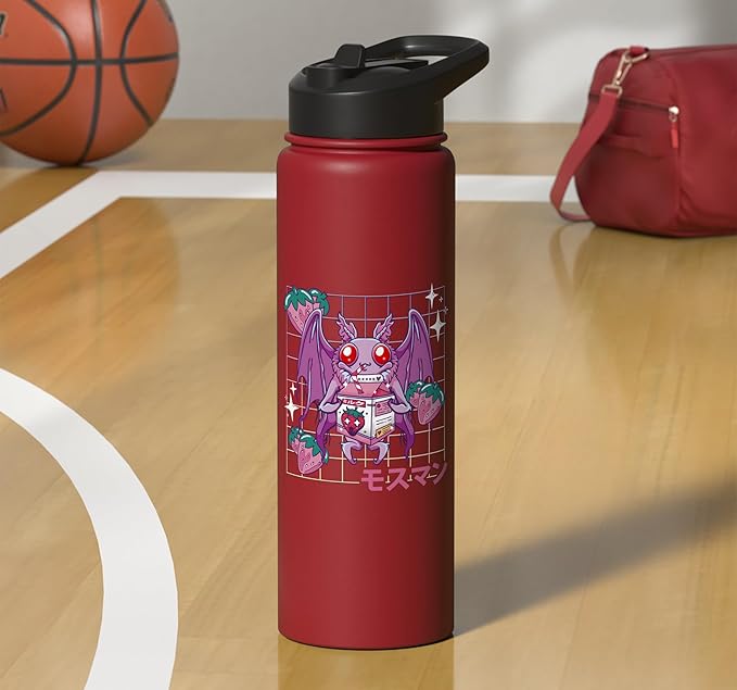 Kawaii Mothman Strawberry Milk Shake Carton Stainless Steel Insulated Water Bottle