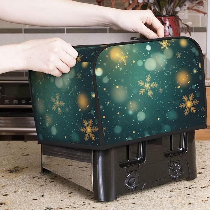 Toaster Cover 4 Slice Snowflake Green Christmas New Year Kitchen Small Appliance Covers with Pockets Dust and Fingerprint Protection